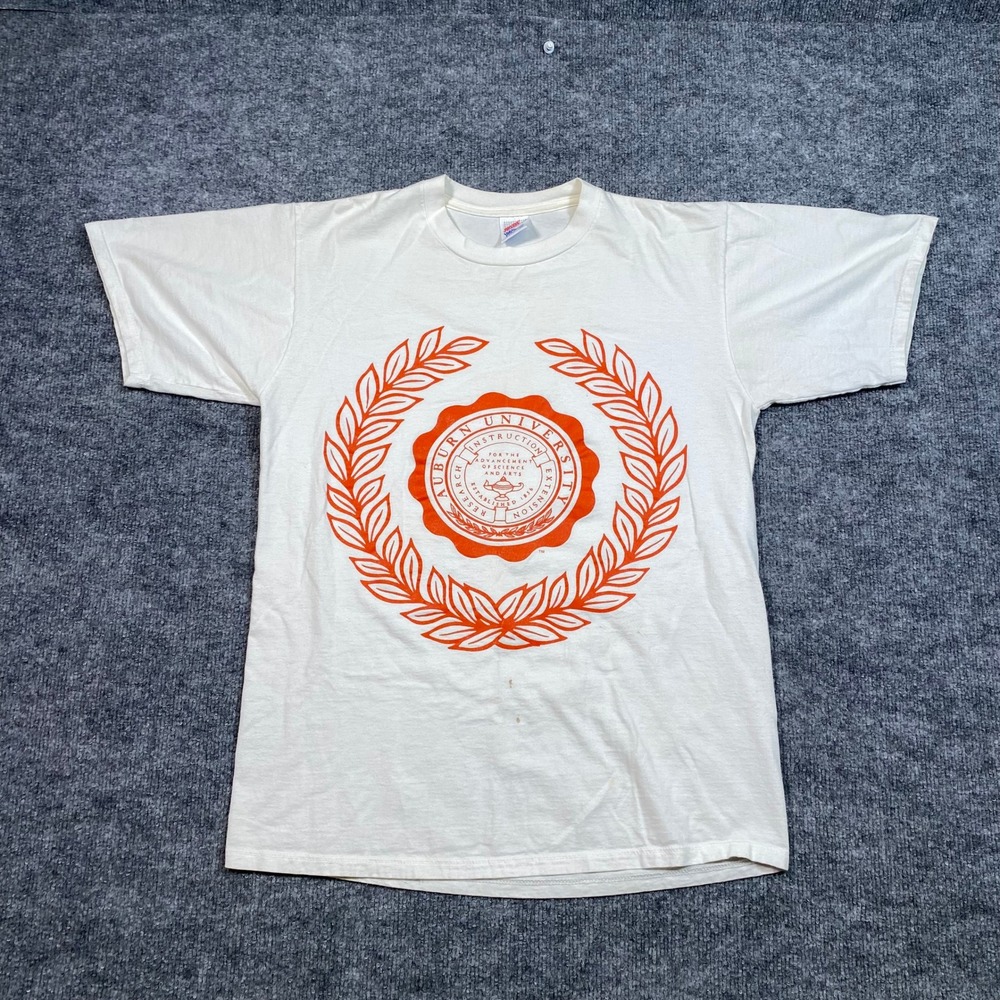 Vintage Auburn University Seal Graphic T-Shirt Mens Large Cream USA Made